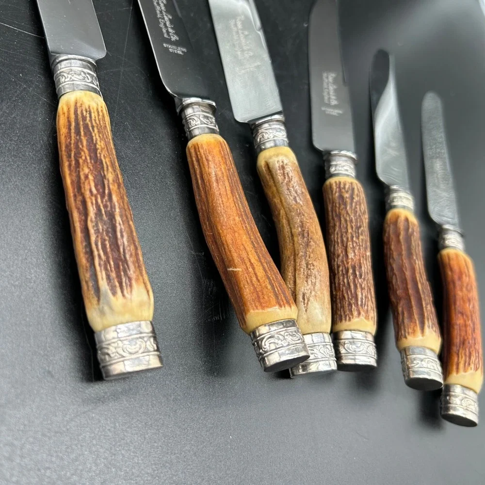 Lewis‎ Rose & Co.Ltd Real Stag Horn Cutlery 6 Sheffield Knives Not Serrated